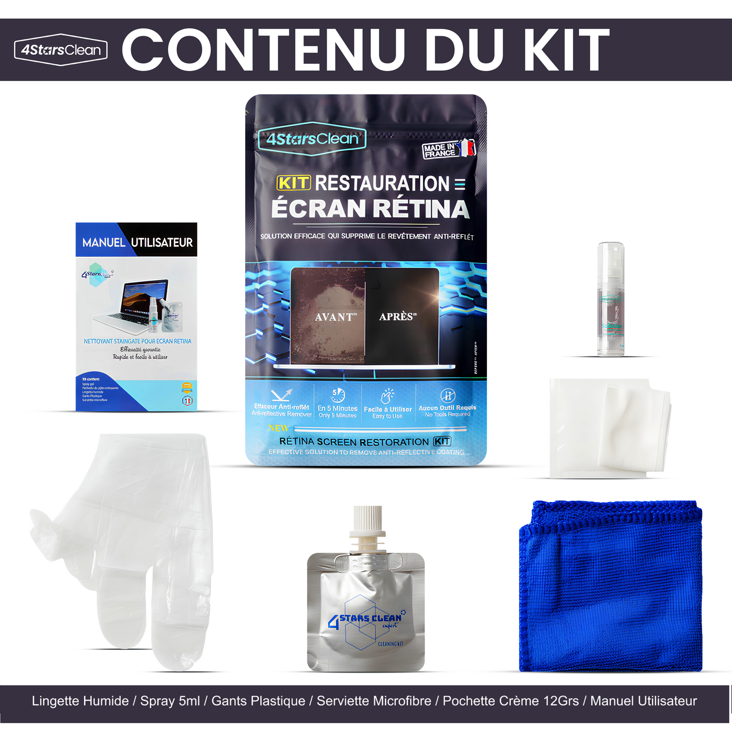 4StarsClean Kit Staingate Cleaner / Anti-reflective Coating Cleaning For MacBook Retina Screen