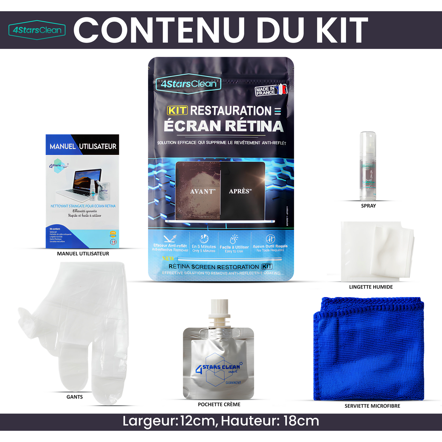 4StarsClean Kit Staingate Cleaner / Nettoyage de revêtement antireflet pour écran MacBook Retina