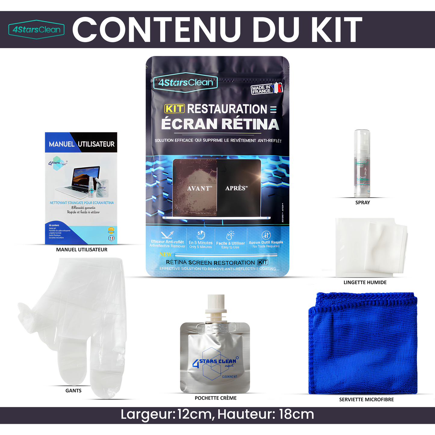 Kit 4Starsclean + pieds en caoutchouc + jeu de vis + tournevis pour MacBook Pro Retina A1398 A1425 A1502