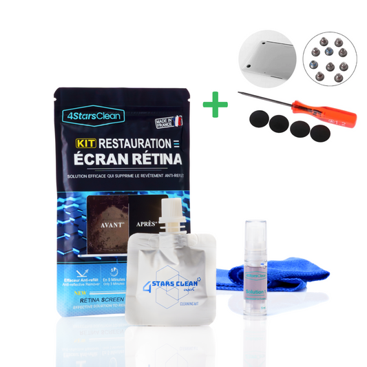 Kit 4Starsclean + pieds en caoutchouc + jeu de vis + tournevis pour MacBook Pro Retina A1398 A1425 A1502